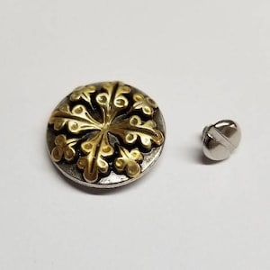 Silver and Gold Tone One Inch Concho with Flower or Leaf Motif, Screwback Concho, Screw back, Conchos, Silver Conchos, Gold Conchos