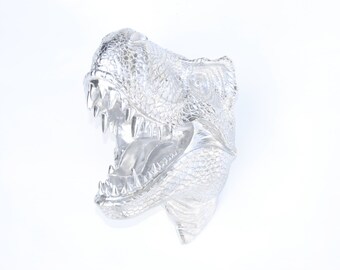 T-Rex Dinosaur Head in Chrome - Boys Room Decor - Nerdy Geek Chic - T-Rex Dinosaur Wall Mount Decor TX13