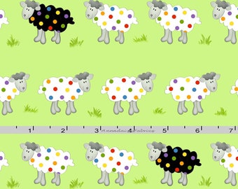 Sheep Fabric, Colorful Sheep Quilt Fabric, Henry Glass Promises HEG 1052 66 Dana Brooks, Polka Dot Green Sheep Fabric, Cotton Yardage