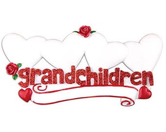 Grandchildren With 4 Hearts Personalized Christmas Table Topper Ornaments
