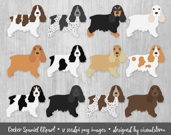 Cocker Spaniel Clipart Hunting Dog Breeds Sporting Dogs English Cocker Spaniel Black Red Roan Liver White Silver Tricolor Pet Scrapbooking
