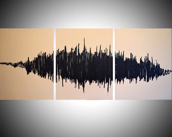 Original painting abstract triptych landscape large painting impasto wall canvas art black white Modern Palette Knife Painting 20 x 48 "