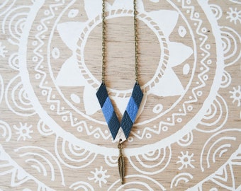 Boho necklace is reversible "Nayan" leather and Cork