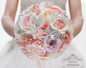 Fabric Bouquet Brooch Bouquet Wedding Bouquet Vintage Bouquet Light Pink Bouquet Blush Pink Bouquet Wisteria Bouquet Ivory Peach Bouquet