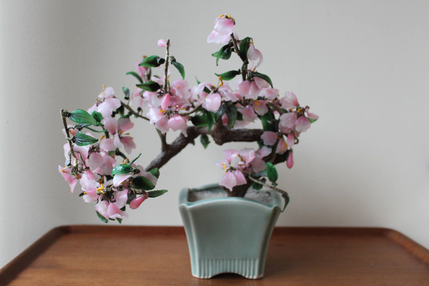 Vintage Cherry Blossom Bonsai Miniature Tree Made of Glass