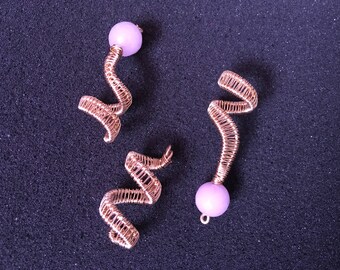 Pink Lemonade 3 pc Dreadlock Bead Wire Wrapped Coils, Braid Cuff, Hair Wrap Accessory