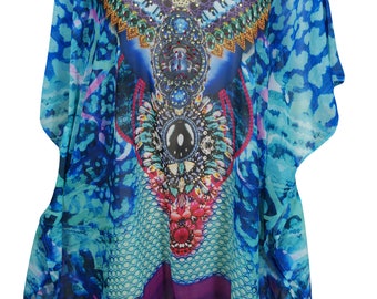 Blue Nile Jewel Print Digital Kimono Short Caftan Dress Beach Bikini Cover Up Resort Wear Printed Short Kaftan Onesize