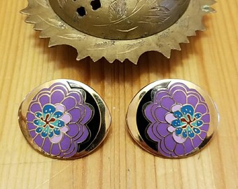 Vintage Laurel Burch cloisonne post earrings, Imai
