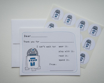 R2D2 Fill in the Blank Thank You Note Stationery Set with Stickers