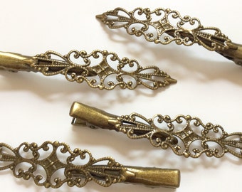 10 pcs Aligator Hair Clip,antique Bronze,flat Hair Clip,brass hair clip,hair clip,Aligator hair clip,hair accessories,feather hair clip,