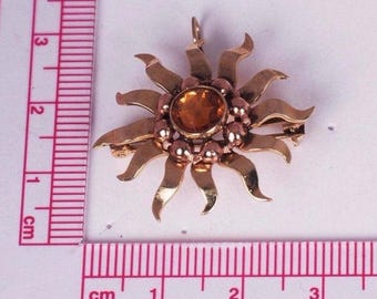 14K Yellow and Rose Gold Sunburst Brooch/Pin or Pendant