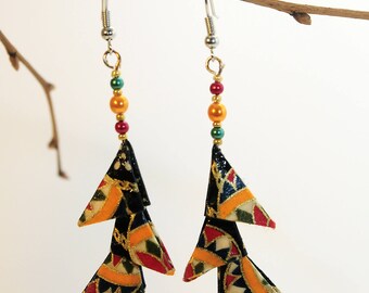 "Triangles black patterned Brazilians" origami earrings