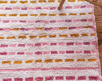 Striped Shag Rug, Moroccan Rug, Berber Rug, Kitchen Rug, Beni Ourain, Pink Rug, Small Rug, Boucherouite, Boho Rug, Nursery Rug, Kids Rug