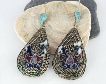 Butterfly Earrings - Bohemian Earrings - Tribal Earrings - Gift for Women - Cloisonnes Earrings - Statement Earrings - Mother's Day Gift