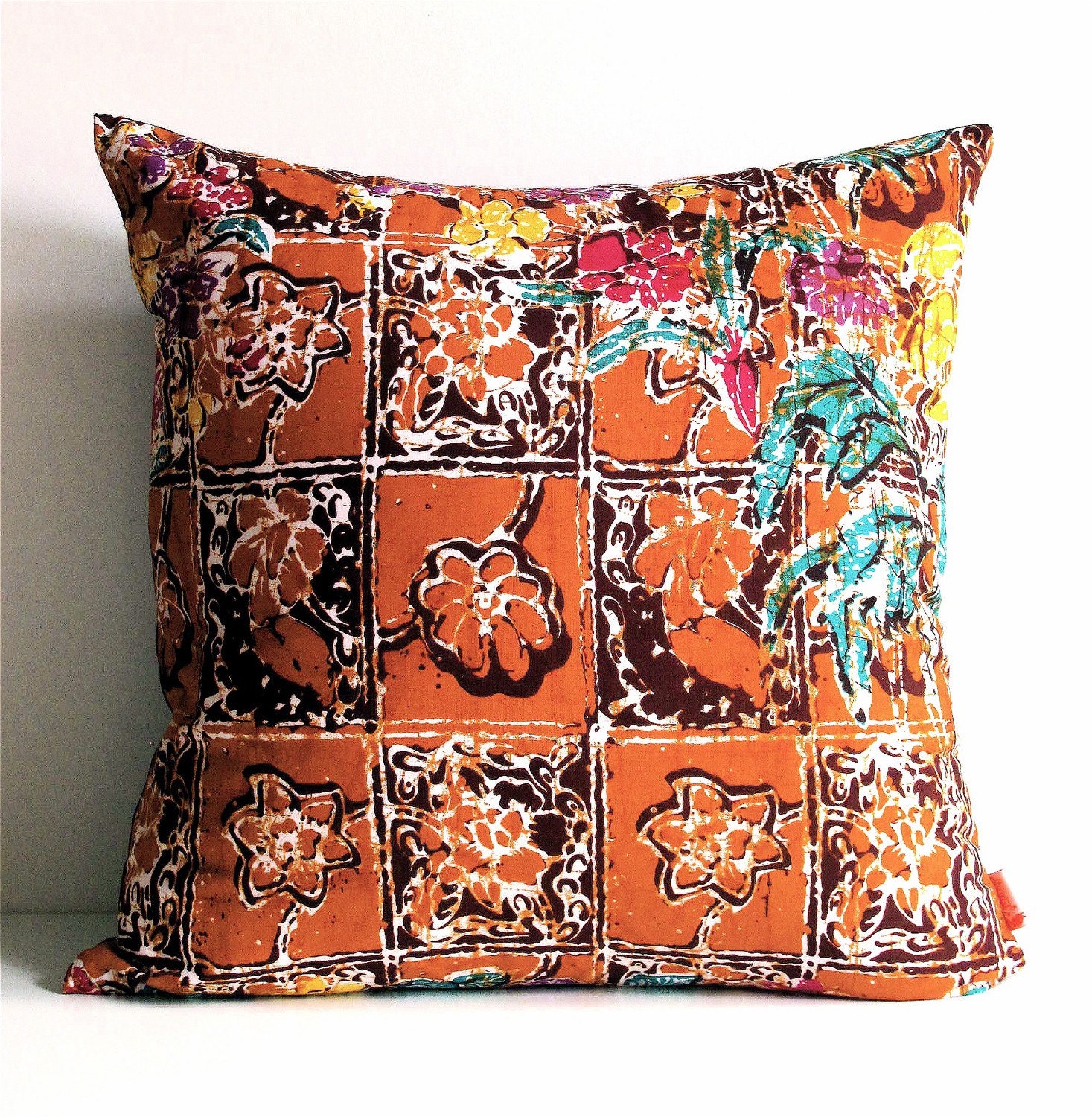  Brown  Tones Floral  Batik  Pattern 16 Inches Square Pillow Cover