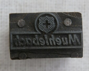 Muehlebach Beer Logo Printers Block Letterpress All Metal Collectible Shadowbox Craft Supply Breweriana Collectible