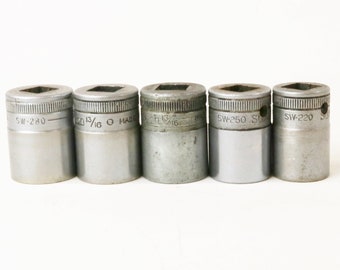 Lot of 5 Vtg Snap-On Tools 12 Point Sockets - SW-220 250 260 280