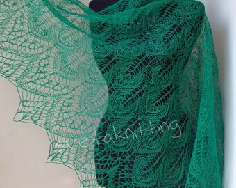 Lace linen wrap shawl in Green, emerald color - summer shawl