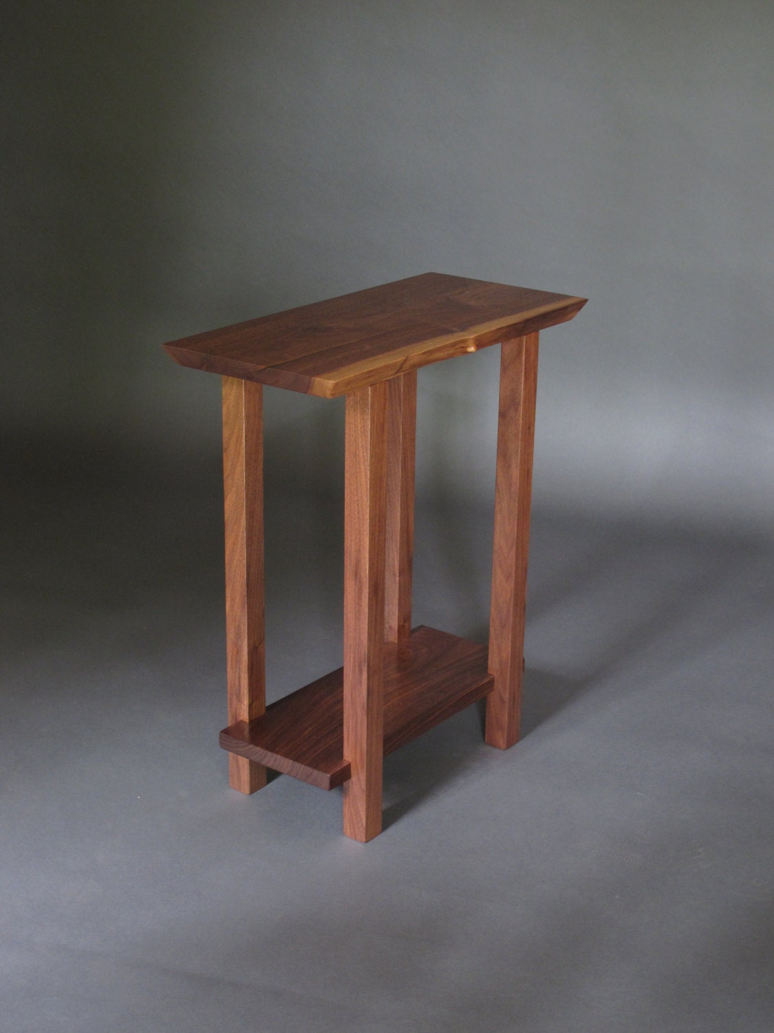 Small Table w Low Shelf narrow end table live edge wood