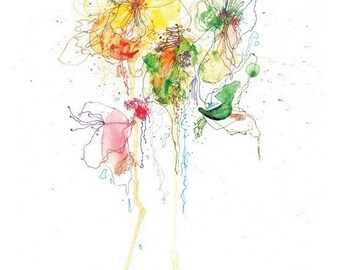 Blossoms Series 21 PRINT from ORIGINAL watercolor mix media drawing