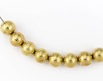 8mm Bright Gold Ribbed Melon Bead #MPC013