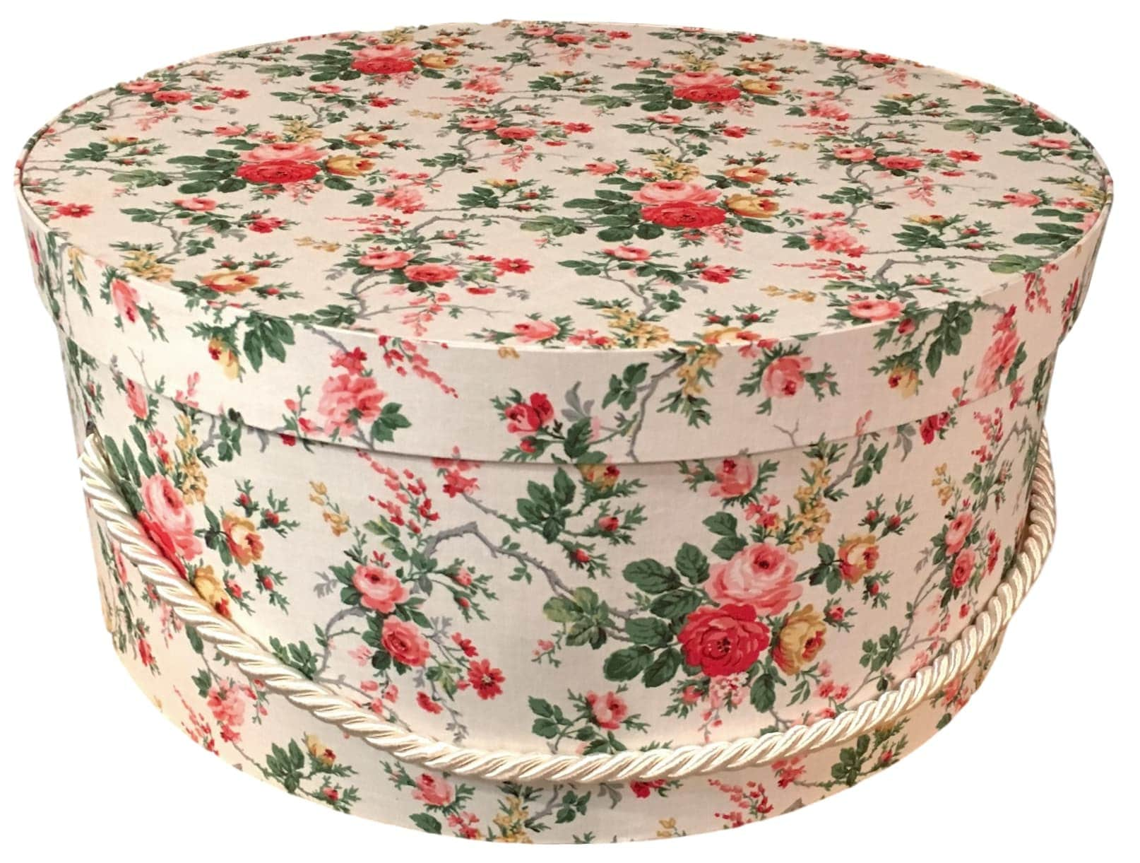 Large Hat Box in Coral Rose, Large Decorative Fabric Covered Hat Boxes