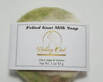 Alpaca Felted Goat Milk Soap Clary Sage Vetiver Antimicrobial Hypoallergenic