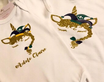 Unicorn with Mardi Gras Princess Crown shirt---Customizable