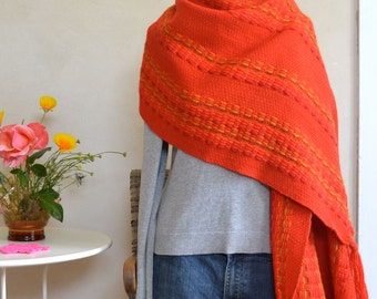 Bright Red Handwoven Wrap Vintage Wool by Maria Svatina 1970s