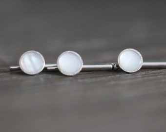 Vintage Tuxedo Shirt Studs -Set of Three - Mother of Pearl Tuxedo Shirt Studs - Shirt Buttons - Men's Jewelry - White Tuxedo Studs-