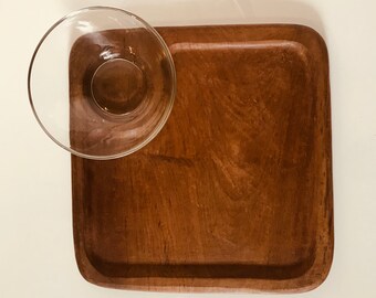 Chip and Dip Serving Tray Teakwood Vintage