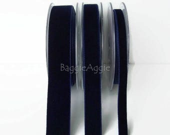 Navy Blue Velvet Ribbon. 9mm, 16mm, 22mm Navy Velvet Ribbon. By the metre. Sewing Ribbon UK, Crafts Ribbon.