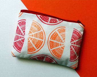 Hand Printed Orange & Grapefruit Coin Purse