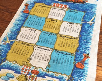 1975 Calendar Towel Vintage Linen Kitchen Towel Wall Decor with Original Tags