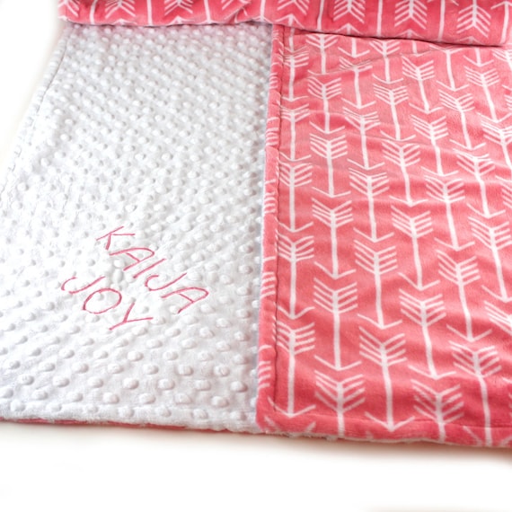 Arrow Blanket, Crib Minky Blanket Girl, 42 x 55 Coral Arrow Personalized Baby Blanket, White Coral Baby Blanket, Custom Blanket, Kids Minky