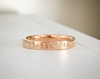 Coordinate Ring Rose gold stainless steel comfort fit ring 3 MM Anniversary Hand Stamped stacking ring Coordinate jewelry