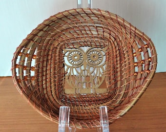 Owl Pine Needle Basket Native American Basket Pine Needle Coiling Owl Basket For Him Basket For Her Pine Needle Basket Candy Basket
