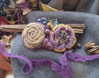 Brooch boho, Brooch Pin, textile brooch, knitted brooch, a bright brooch, a fabric brooch, free shipping, flower accessories