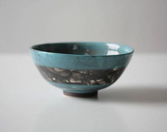 Blue Ceramic Bowl with Black Detail