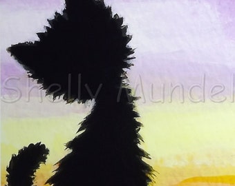 Black Cat Sunset - Cat Art Print - by Shelly Mundel