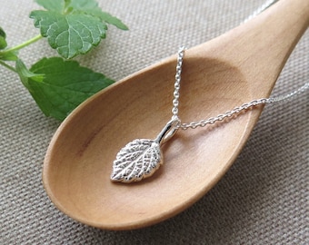 Tiny Lemon Balm Leaf Pendant Necklace - Pure Silver REAL Leaf Jewelry, Herb Jewelry, Gardener Gift
