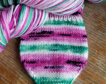 Hand Dyed Yarn, Self Striping Yarn - All I'm Smellin' Is Watermelon