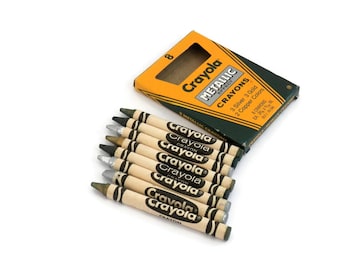 1987 Box of Crayons Metallic Effect Crayola with Original Box Binney & Smith Made in the USA Silver Gold and Copper