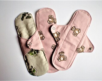 Set of 3 Cotton Hygiene Pads * for Medium Flow * Reusable Wipes for Women * Period Pads