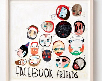 Print, Facebook Friends, Friendship gift, Facebook stuff, Colorful art, Poster, Cool wall decor, Quirky art, Illustration