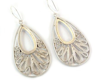 Sterling Silver Filigree Rhodium Charm Earrings