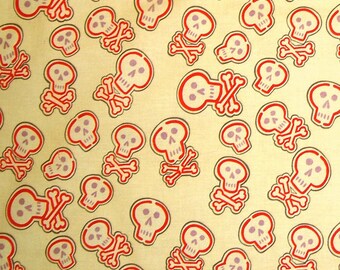 OOP Alexander Henry 2008 Calaveras Bonitas Skulls Skull & Crossbone Cream Quilting 18" HY Half Yard Quilt Fabric Sewing Cotton Red Retired