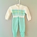 Vintage 1960's Baby Boy Mint Green One Piece Outfit / Warm Pajama Set Size 3-6 months