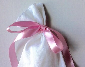 50 off-white linen gift bags pink ribbon string pouches in natural ivory linen set of 50 linen purses mini bags weddings events