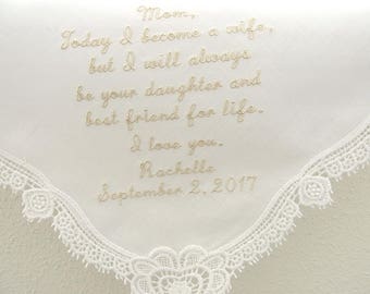 Embroidered Wedding Handkerchief, Wedding Handkerchiefs , Hankerchiefs for Mother of the Bride, hankerchiefs, wedding handkerchief momf